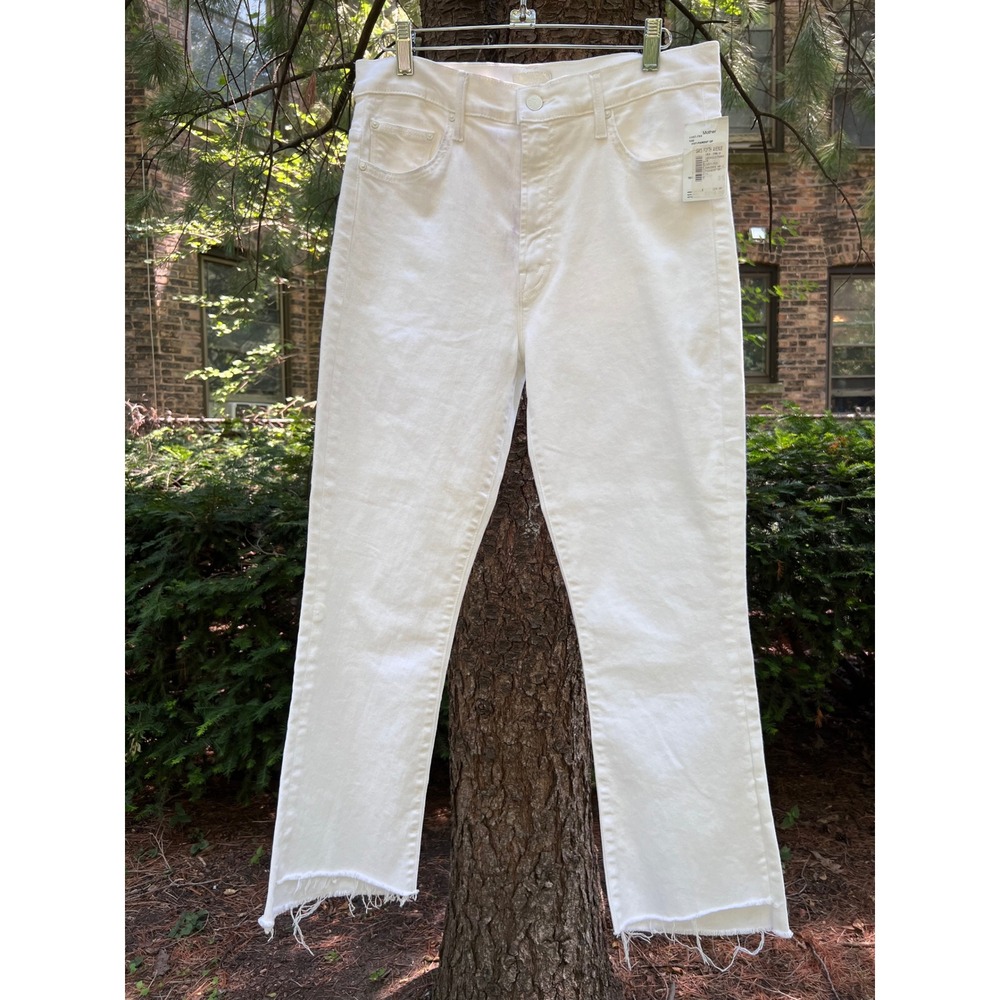 MOTHER White Crop Flare Ankle Fray Stretch Denim Jeans Sz 31 NWT